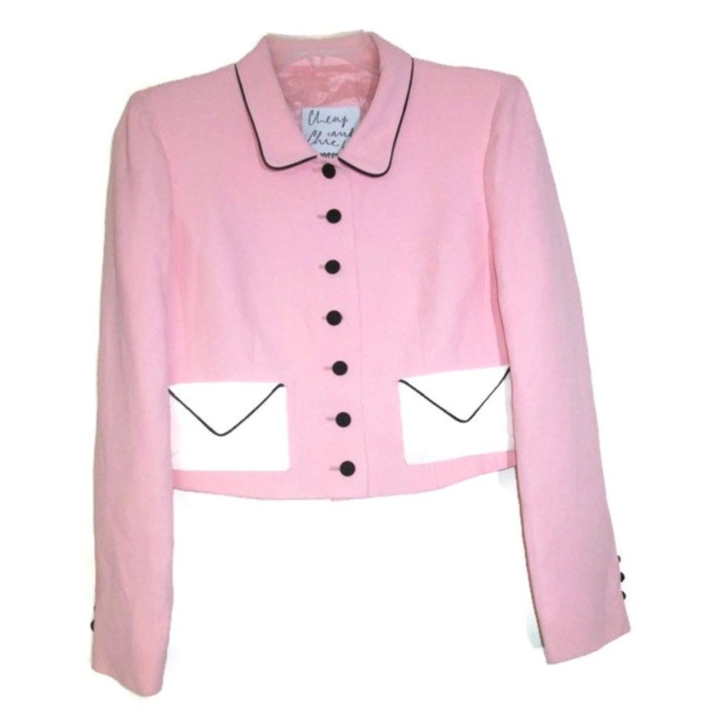 vintage moschino cropped jacket pink blazer envelope size small - Picture 5 of 5